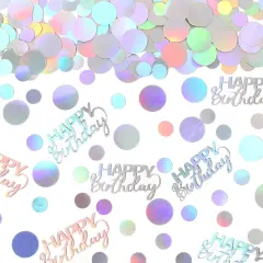 300PC Circle Dots Birthday Confetti for Table Iridescent Happy Birthday Confetti Table Scatters Suitable for Disco Themed Birthday/Anniversary Party Decorations