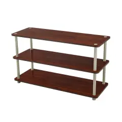 Dark Cherry Wood 3-Shelf Freestanding Shoe Rack for 12 Pairs with Metal Accents
