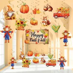 54 Pcs Fall Party Decorations - Hanging Swirls and Cutouts