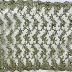 1 Yard Sage 3D Beaded Floral Embroidered Lace Fabric on Polyester Mesh, 52&rdquo; Wide