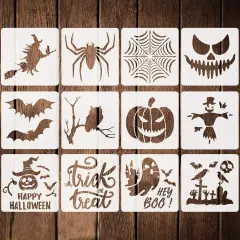 12 Pieces Halloween Stencils - 7.9 Inches (Reusable)