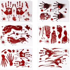 12 Sheets - Halloween Bloody Handprint Footprint Horrible Window Stickers
