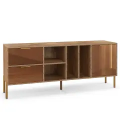 Natural Wood & Mirrored Buffet Cabinet with 2 Drawers, 1 Door, and 4 Open Compartments