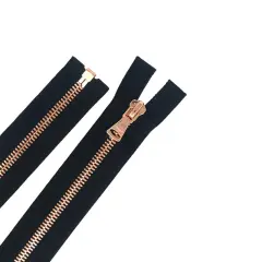 Black Metal Glossy Jacket Separating Zipper Black Tape Rose Gold Copper Teeth 5MM or 8MM