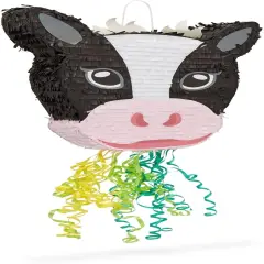 Pull String Cow Pinata for Farm Birthday Party Decorations - Baby Shower Supplies for both Boys & Girls - Cow Theme Pinata (Small, 16.5 x 13 x 3 Inch)