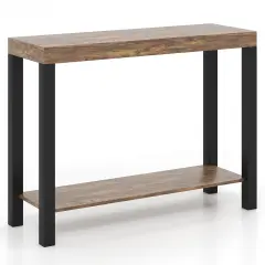 2 Tier Wood Bar Table, Cashew Wood Frame, Shelf and 220 lbs Capacity