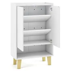 White Wooden 5-Tier Shoe Cabinet with Golden Legs and Flat Tilting Shelves