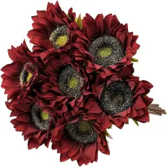 Summer Floral Arrangement - 7PCS Artificial Burgundy Sunflowers with Silk Flowers