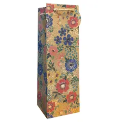 Pack/6: Golden Floral Wine Bag - 4-1/2 x 4-1/2 x 14"