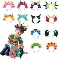 12 Pcs Dinosaur Headbands with Hairband Holder Party Hats for Kids Dinosaur Party Favors Dinosaur Birthday Decorations Dinosaur Themed Activities Halloween Cosplay