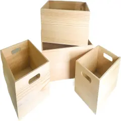 4 Pack Unfinished Wooden Crates with Cutout Handles