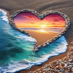 Heart Beach Diamond Art Kits for Adults, 5D Sunsets Diamond Painting Kits for Adults Beginners, DIY Full Drill Gem Art Diamond Dot Paint with Diamonds for Home Wall Decor 12x16inch