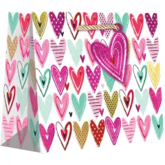 Pack/6: Pretty Hearts Gift Bag - 10 x 4 x 8"