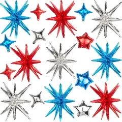 18pcs Red White And Blue Balloons,22/10 Inch Foil Mylar Starburst Balloons, 4th of July Balloon for Independence Day Patriotic Party Memorial Birthday Day Decorations (Starburst balloons)