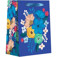 Pack/6: Floral Delight Blue Gift Bag - 4 x 2 x 5"