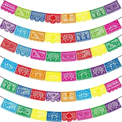 6PCS Mexican Party Banners, Cinco De Mayo Decoration Fiesta Party Decoration, Mexican Themed Party Decor 5 De Mayo Banner Plastic Papel Picado, Mexico Birthday Party Supplies -12 Patterns/90FT