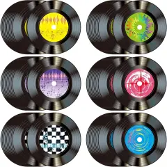60 Pcs 13'' 1950's Rock and Roll Vinyl Record Placemat Vintage Musical Theme Table Place Mats Paper Round Disposable Placemats 50's Theme Rock Party Table Mats for Dining Home Decorations