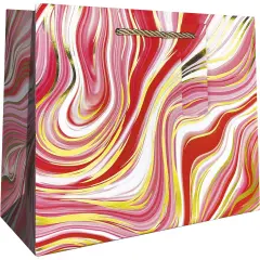 Pack/6: Marbleized Red Gift Bag - 10 x 4 x 8"