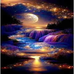 Waterfall Landscape Diamond Art Kits For Adults,DIY Moonlight Diamond Painting Kits For Adults Beginners,5D Full Drill Diamond Dots With Diamond Gem Art And Crafts For Home Wall Decor 12x16inch