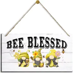 Bee Wood Sign, Decorative Wood Hanging Wood Plaque, Wall Decor Art, Cute Gnome Decor, Spring Decor, Rustic Door Hanger, Home Wall Decor, Decorations for Kitchen Bathroom Living Room, Bee Blessed Sign