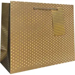 Pack/6: Gold Dot & Stripe on Kraft Gift Bag - 10 x 4 x 8"