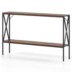 Compact Black & Rustic Brown Console Table - 2-Tier Design