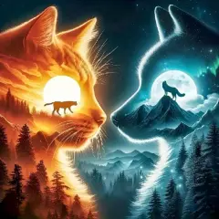 Cat and Wolf Diamond Painting Kits for Adults, Forest Diamond Art Kits for Adults, DIY Full Drill Diamond Dots Paintings Picture Arts Craft for Home Wall Art Decor 14X14Inch