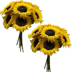 Summer Floral Arrangement - 12PCS Artificial Sunflowers with Stems, Silk Yellow Flowers for Home Decor, Party, and Bulk Decorations