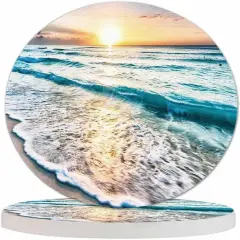 2 Pcs Beautiful Sea Wave and Sky at Sunset Cup Coasters