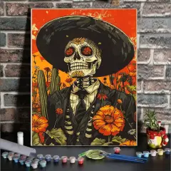 Paint by Numbers for Adults Beginners-DIY Skull Adult Paint by Number Kits Painting on Canvas, Skull Painting by Numbers, Skeleton Craft Kits for Adults Home Wall Art Decor 12x16 Inch