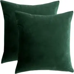 Velvet Decorative Throw Pillow Covers Cushion Cover Pillow Case for Sofa Couch Bed Chair,Soft Square Dark Green Throw Pillows 18x18 Inch,Set of 2