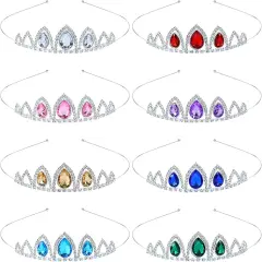 8 Pieces Silver Metal Sparkly Waterdrop Rhinestone Princess Crown Headbands Tiaras Wedding Birthday Party Prom Headpieces