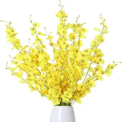 12Pcs Summer Floral Arrangement &ndash; Yellow Artificial Orchids, Dried Silk Faux Dancing Orchids Bouquet for Wedding, Home, Kitchen, and Office Decor