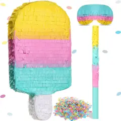 Ice Cream Pinata Includes Stick Blindfold Confetti Ice Cream Pinata Summer Theme Pinata Ice Cream Party Supplies for Kids Summer Birthday Party Decor, 16.1 x 7.9 x 3.2 Inches