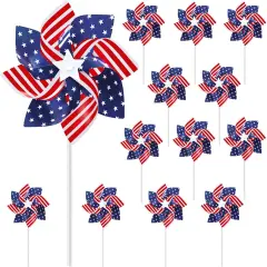 12 Pack 8 Inches American Flag Patriotic Pinwheels Windmill Wind Spinner