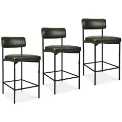 Best Choice Products Set of 3 Faux Leather Counter Stools for Kitchen Island and Dining w/ Metal Frame Moss Green