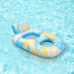 Blue Inflatable Pool Float for Relaxing with Cup Holder