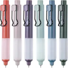 Retractable Gel Pens, 6 Pack, Vintage Barrels, Black Gel Pens Fine Point 0.5mm, Fast Dry