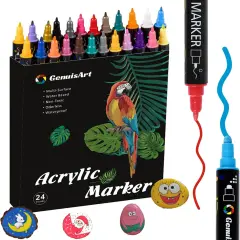 24 Colors Acrylic Paint Pens, Acrylic Paint Markers Dual Tip, with Dot Tip and Fine Tip, Acrylic Markers for Rock Painting, Wood, Canvas, Fabric, Paper, DIY Crafts Making Art Supplies