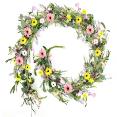 6.5 Ft Summer Flower Garlands Not Withering Wildflower Wreath Garland Floral Garlands for Mantle Indoor Outdoor Wedding Arch Porch Home Farmhouse Decoration