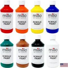 Acrylic Paint Set of 8 Colors | 8 oz Bottles | Student Primary Colors Acrylics Painting Pack | Made in the USA | Non-Toxic Art & Craft Paints for Artists, Kids, & Hobby Painters