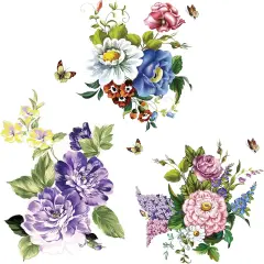 3Pieces Flower Wall Decals Vinyl Peony Wall Decals Peel and Stick Floral Wall Stickers Decor for Living Room Bedroom Girls Room