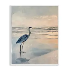 Stupell Industries Heron on Classic Coast Framed Giclee Wall Art Design by Petal Prints Design