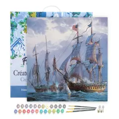 Figured'Art Paint by Numbers for Adults with Frame The American Fleet 16"x20" - Craft Art Painting DIY Kit Canvas Already Stretched on a Wooden Frame