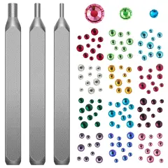 Flat Back Crystals Setter Metal Stamping Punches Kit Includes 3 Pieces Jewelry Metal Stamping Tool for DIY, 1.8 mm, 2.5 mm, 4 mm and 1500 Pieces Multi Colored Rhinestones Crystals