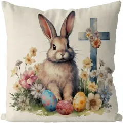 Easter Pillow Covers 18x18 Inch Bunny Eggs Throw Pillowcase Cross Floral Home Sofa Bedroom Cushion Case