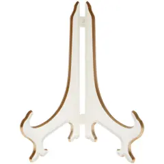 Bard's Hinged White and Gold Plastic Plate Stand, 9" H x 7" W x 6" D (For 9" - 10.5" Plates)