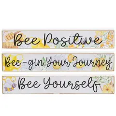 Watercolor Bee Mini Wood Blocks Set Motivational Spring Decor with Floral & Bumblebee Artwork - 3 Asstd.