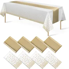 8Pack Disposable Plastic Tablecloths and Satin Table Runner Set