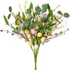 6PCS Easter Egg Stems Flowers Artificial Spring Flowers Floral Stems Easter Decorations Artificial Easter Floral Picks and Sprays Berry Stems for Easter Home Vase Table Centerpieces Wreath